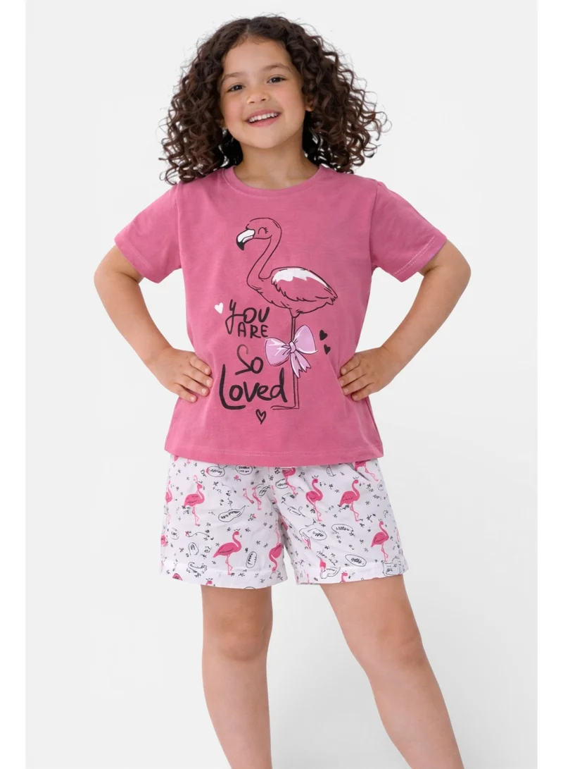 victor and jane Girls’ Pajama Set – Flamingo “You Are Loved” T-Shirt & Printed Shorts